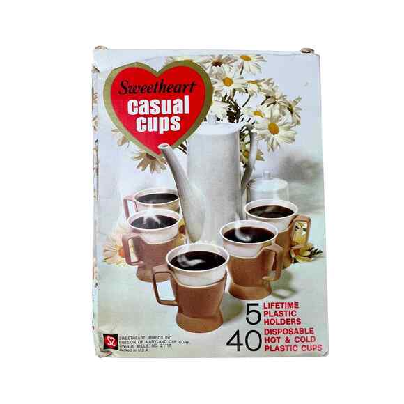 Vintage 1970's Sweetheart Casual Cups & Dispenser 5 Plastic Cup Holders & Box - Picture 1 of 10